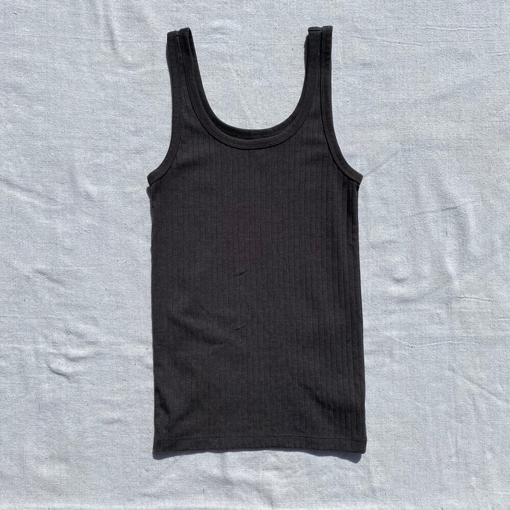Aerie Scoop Neck Ribbed Tank Top Dark Gray XS Stretch Sleeveless Cotton Blend AE